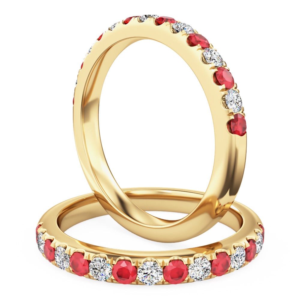 Fifteen stone ruby & diamond eternity ring in 18ct yellow gold - PDR166Y