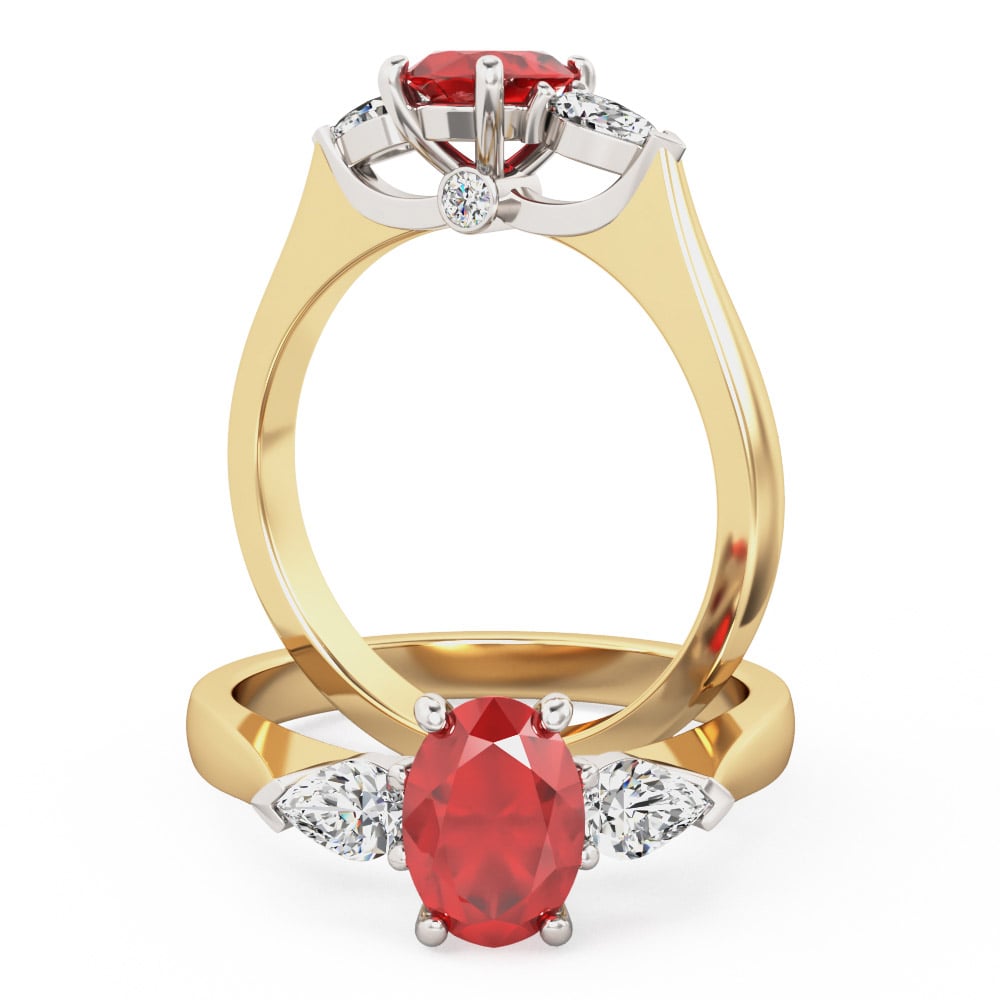 Three stone ruby and diamond ring in 18ct yellow & white gold - PDR713YW