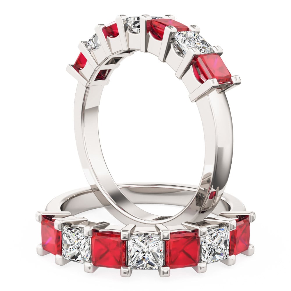 Highly desirable seven stone princess cut ruby & diamond eternity ring ...