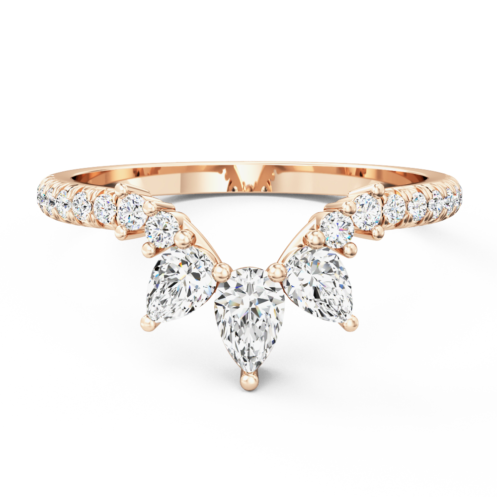 Lab grown pear shape and round cut diamond wedding ring in 18ct rose ...