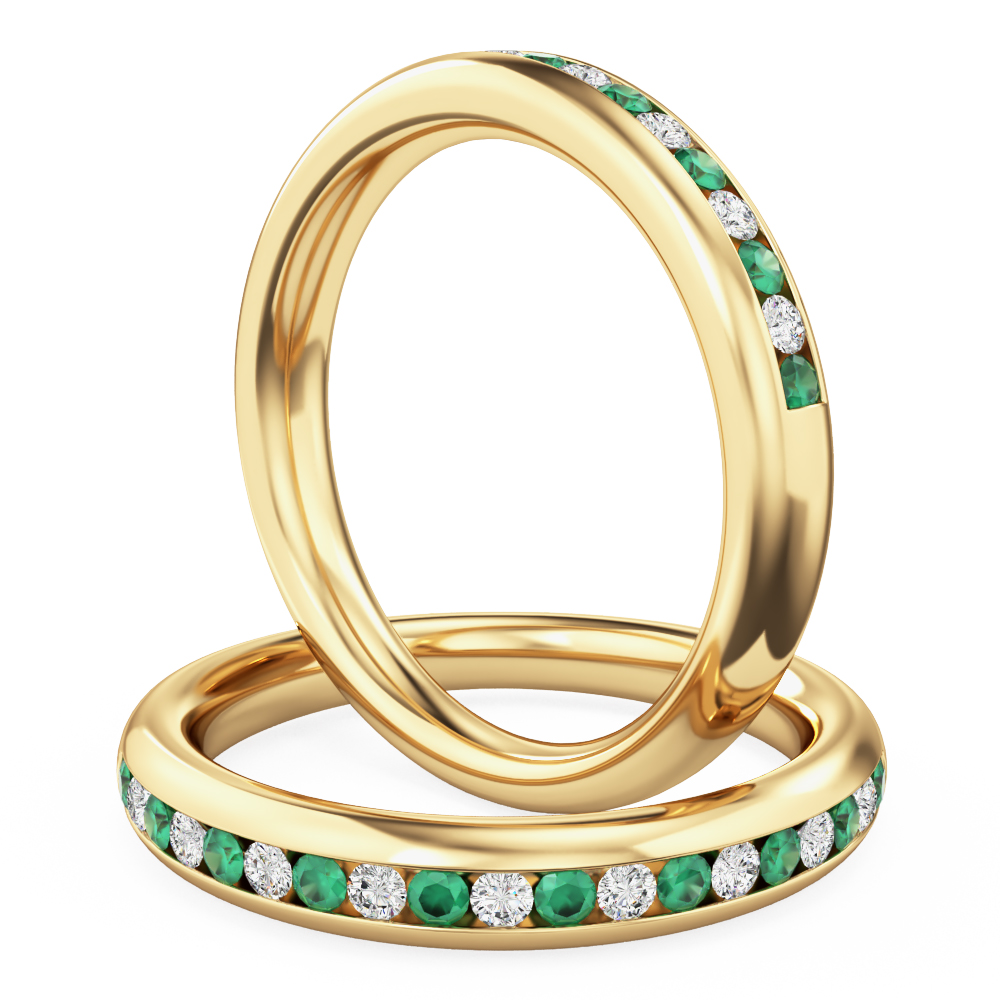 Channel set emerald & diamond eternity ring in 18ct yellow gold - PDWM080Y