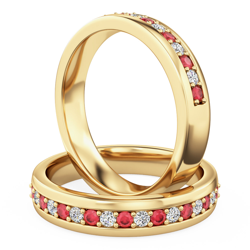 Fifteen stone ruby & diamond eternity ring in 18ct yellow gold - PDWR084Y