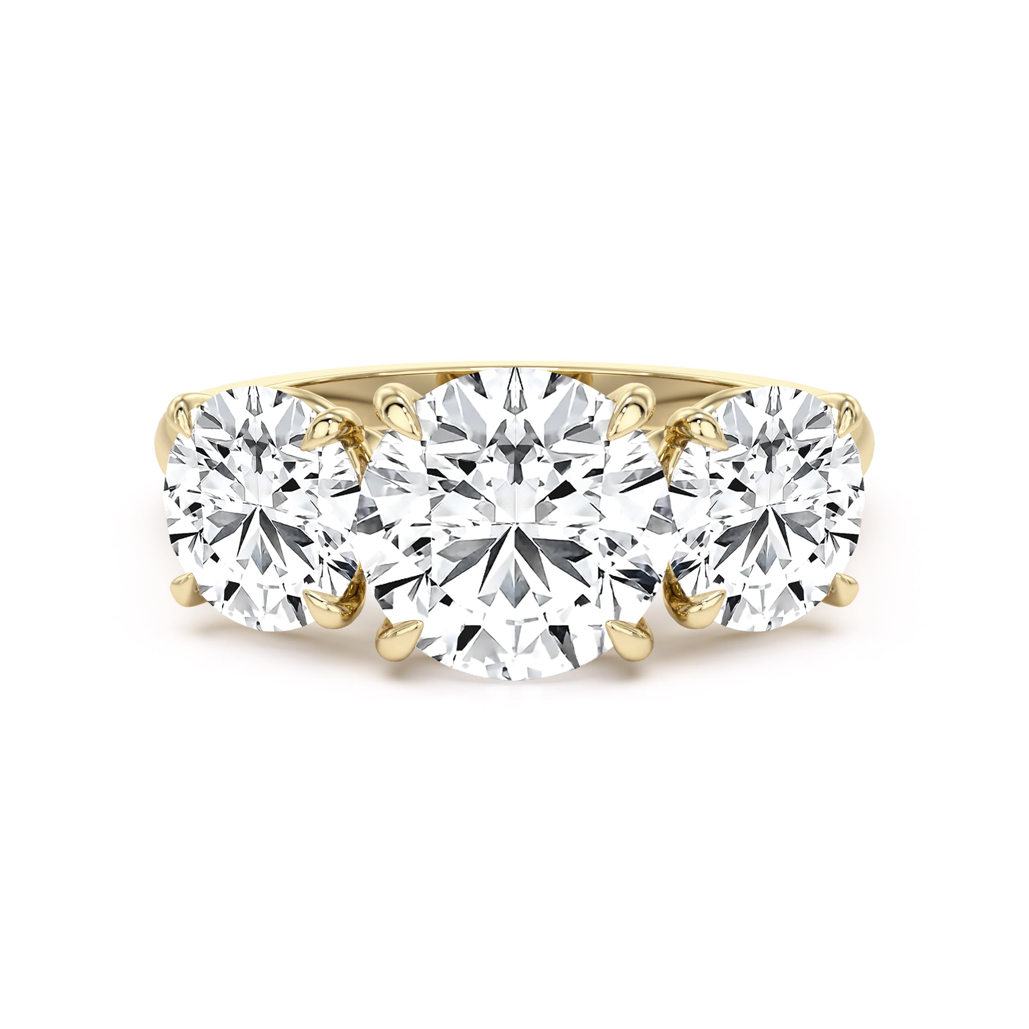 Remarkable round lab grown cut three stone trilogy diamond ring in 18ct ...