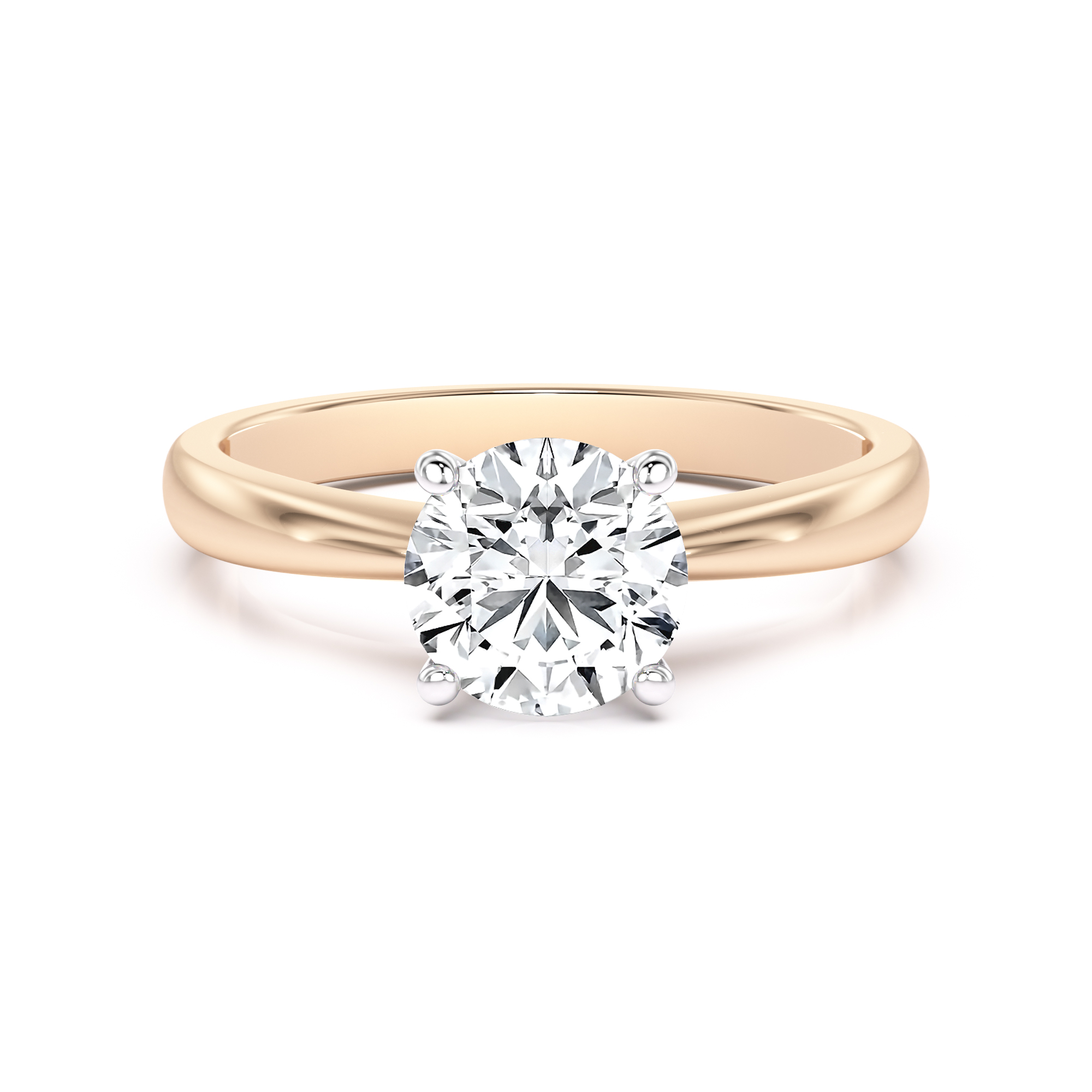 Round cut solitaire diamond ring in 18ct rose & white gold - PD123RW