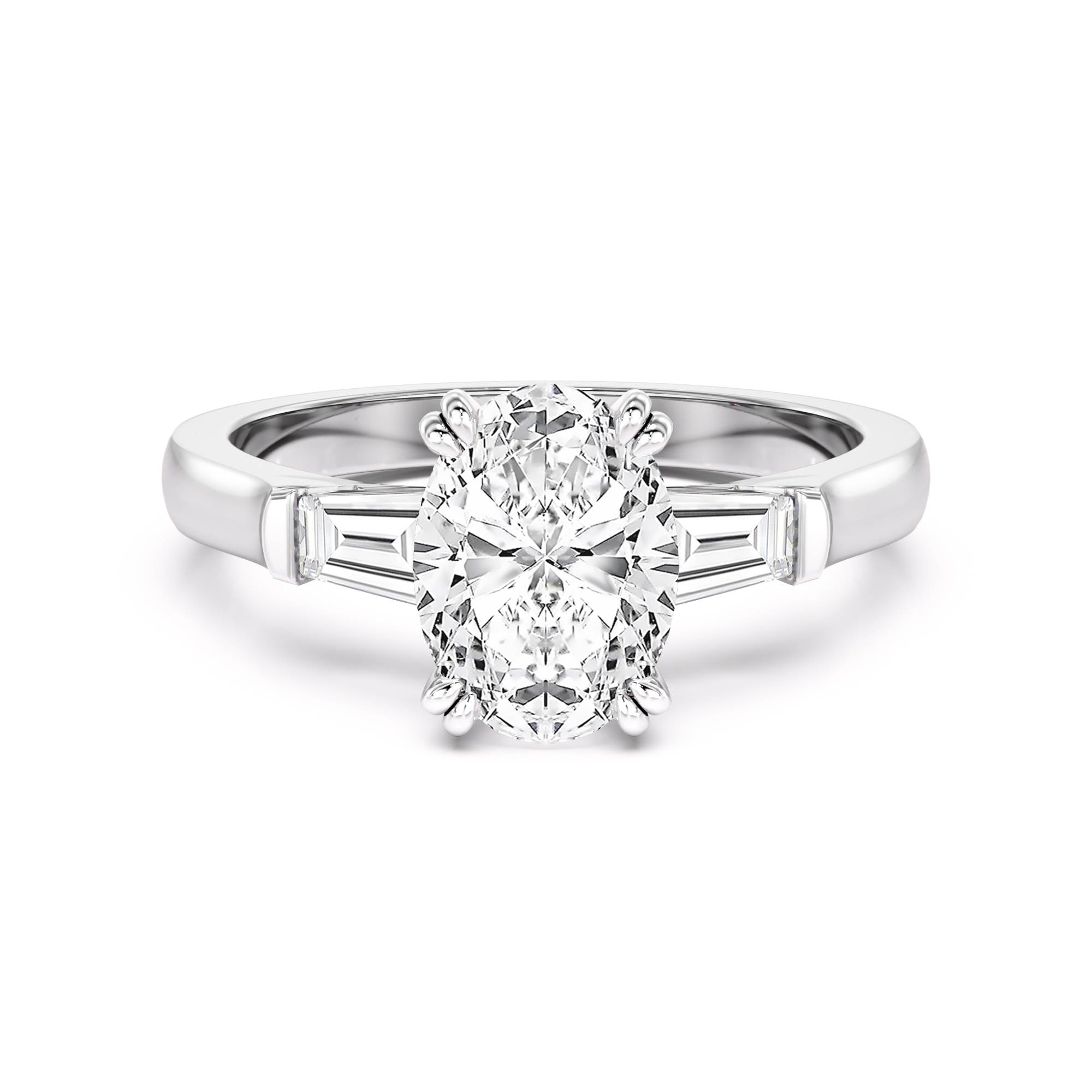 Oval cut diamond ring with taper baguette shoulder stones in platinum ...