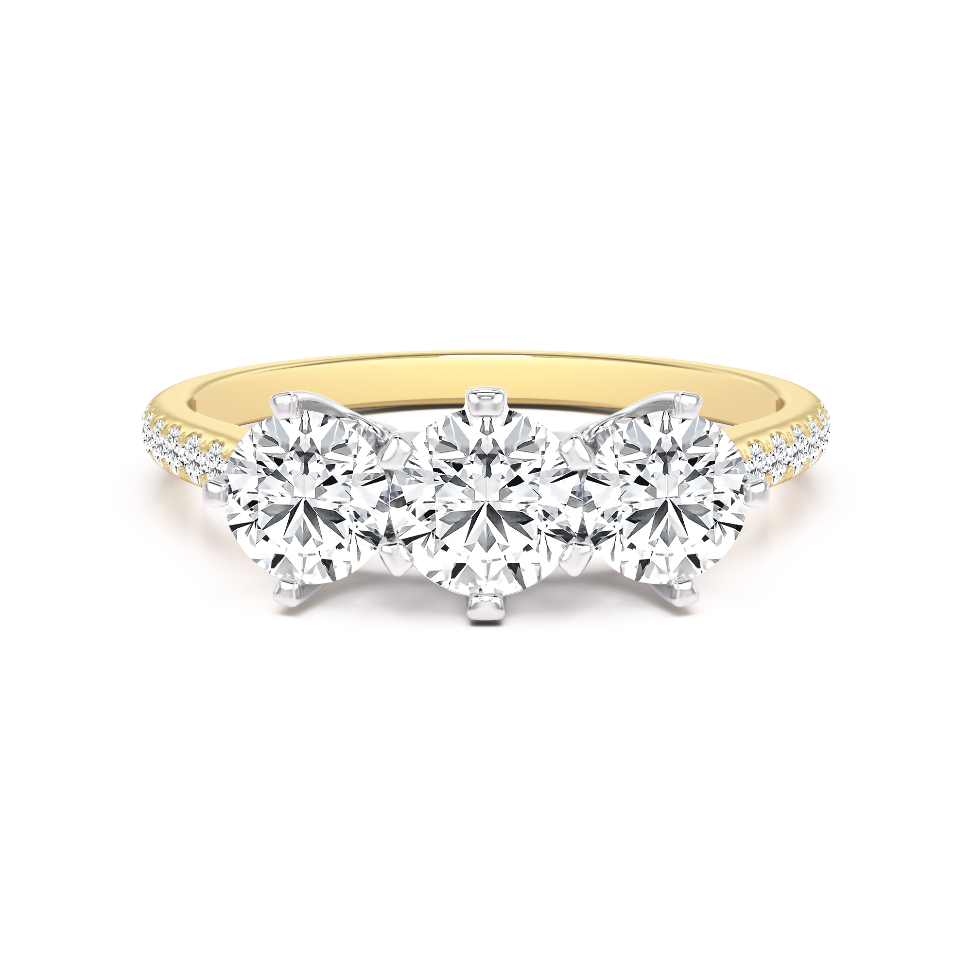 Exquiste three stone trilogy diamond ring with shoulder stones in 18ct ...