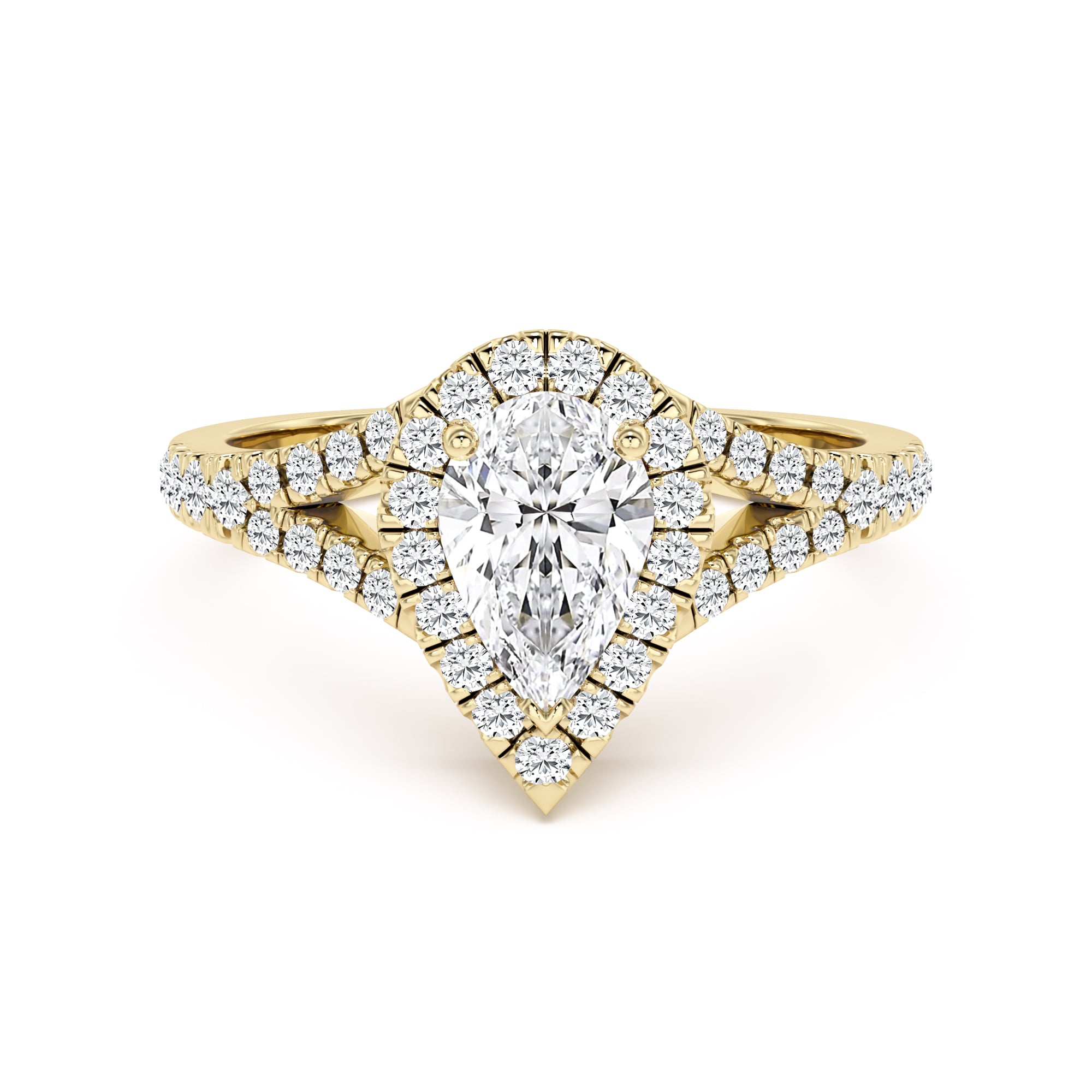 Pear shape diamond ring with shoulder stones in 18ct yellow gold - PD751Y