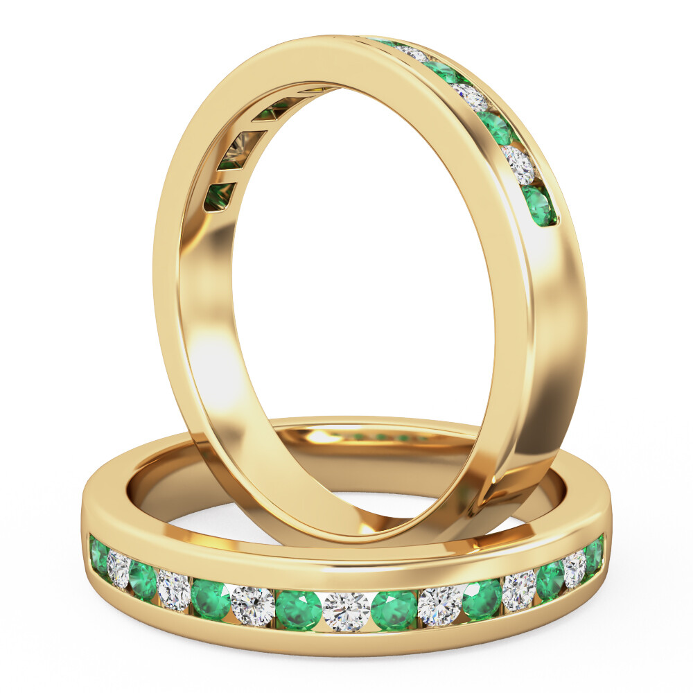 Fifteen stone emerald & diamond eternity ring in 18ct yellow gold ...